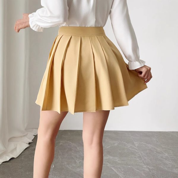 Solid Color Pleated Front Button Design Women's Elegant A-Line Dress - Image 2