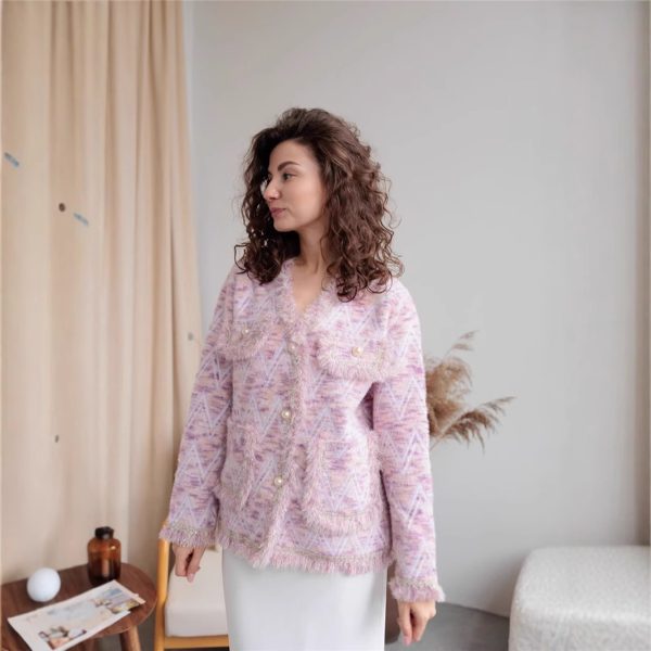 Soft Small Wind Cardigan Women's Elegant Commuting Style V-Neck Heavy Work Sweater Coat Real Shot - Image 3