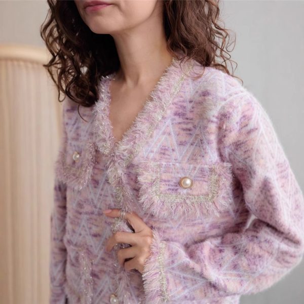 Soft Small Wind Cardigan Women's Elegant Commuting Style V-Neck Heavy Work Sweater Coat Real Shot - Image 5