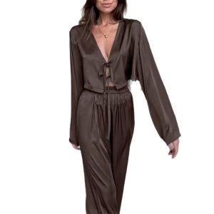 Elegant Long Sleeve T-Shirt and Trousers Set for Women