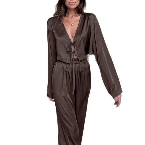 Elegant Long Sleeve T-Shirt and Trousers Set for Women