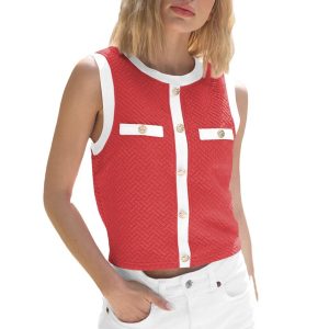 Color Block Knit Button Elegant Slim Sweet Women's Wholesale