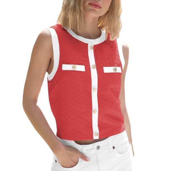 Color Block Knit Button Elegant Slim Sweet Women's Wholesale