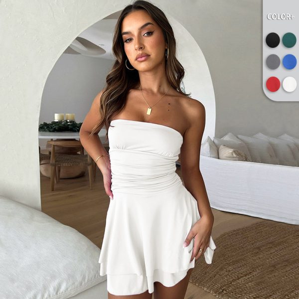 Off-the-Shoulder Dress with Pleated Design and Elegant Short Length - Image 2