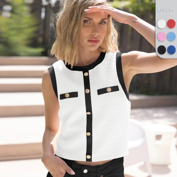 Color Block Knit Button Elegant Slim Sweet Women's Wholesale - Image 2