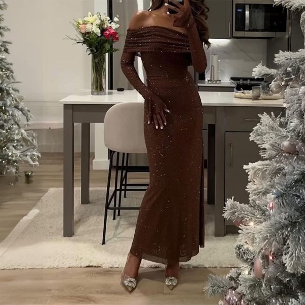 Elegant Solid Color Long Sleeve Maxi Dress for Women - Image 2