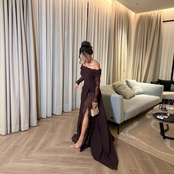 Elegant Vintage Spliced Lace Long Sleeve Flared Dress - Image 3