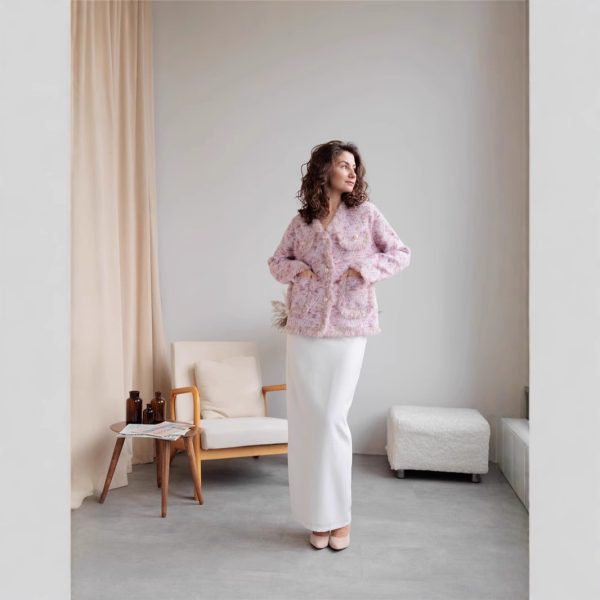 Soft Small Wind Cardigan Women's Elegant Commuting Style V-Neck Heavy Work Sweater Coat Real Shot - Image 4