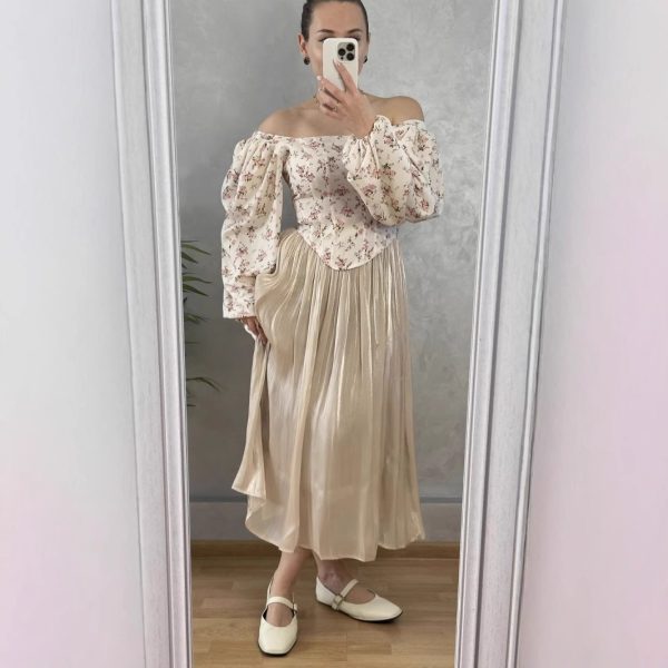 Silky Shiny A-Line Skirt  Elegant  Style Versatile Pleated Midi Skirt Women's INS - Image 5