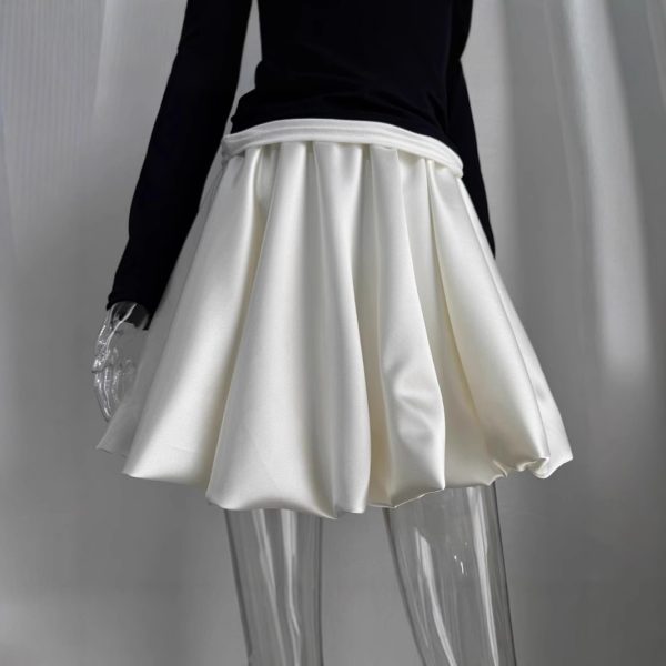Satin Short Skirt Elegant Versatile Shiny Pleated Bubble Hem Skirt INS Style - Image 4
