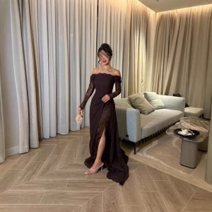 Elegant Vintage Spliced Lace Long Sleeve Flared Dress